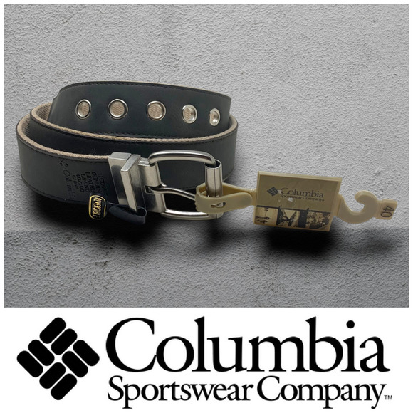 Vintage NEW Y2K Columbia Men's Sz 40 Reversible Black Leather/Tan Twill Belt NWT - Picture 1 of 5